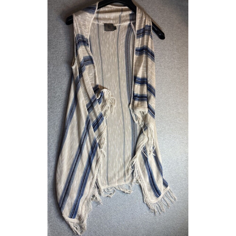Sweet N Sinful Vest Sz L Kimono Tassel Cream Blue Lightweight Summer Boho